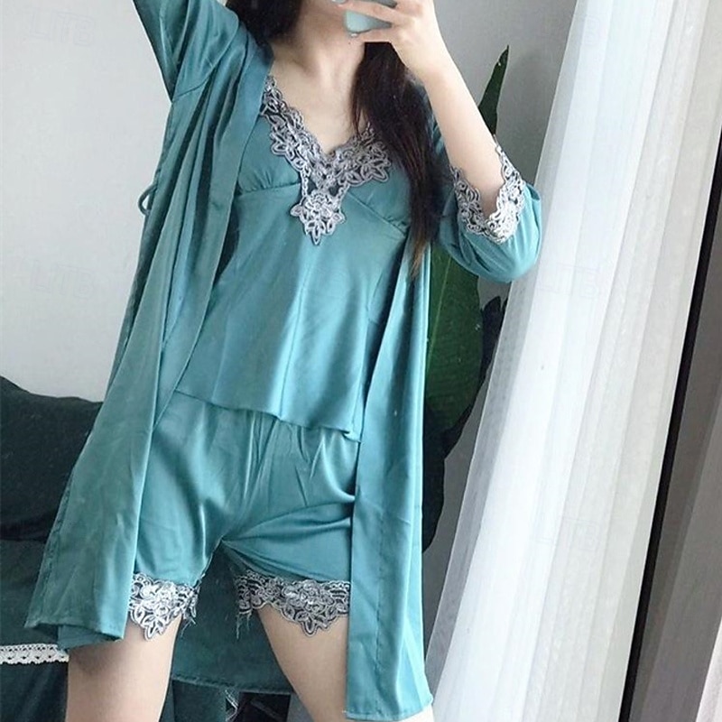 Dames Kanten lingerie Sexy lingerie Satijnen zijden pyjama's KantNightwearSpandex Polyester Afspraakje Weekend Effen Sexy blauw Zwart Blozend Roze Rood Zomer 2026 - $27.99 –P5