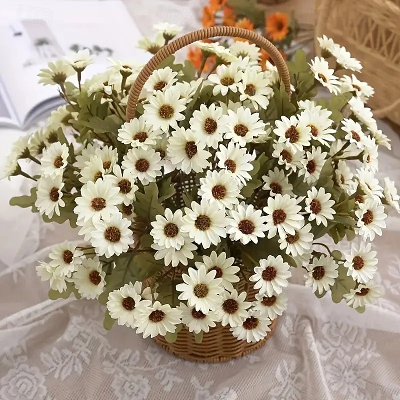 5 maços de flores artificiais de outono, crisântemos do pôr do sol, flores artificiais de outono para áreas externas com margaridas e eucalipto, plantas de floração plena, resistentes a raios UV, à de 2025 por $20.99 –P8