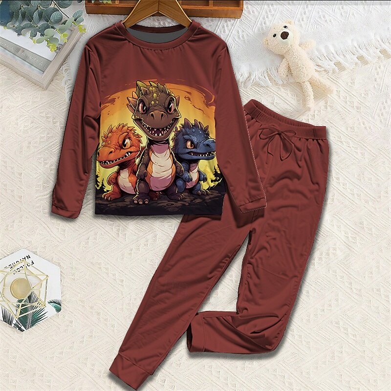 Para Meninos 3D Dinossauro Conjuntos de pijama Conjuntos de pijama com camiseta e calça Manga Longa Impressão 3D Outono Inverno Ativo Básico Infantil 4 anos + Gola Redonda Casa Diário Normal de 2025 por $16.99 –P5