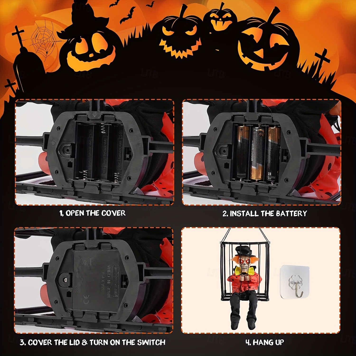 Decorazione animata di Halloween, 1 pezzo di clown urlante attivato dal sensore di movimento in gabbia con occhi luminosi, spettrale oggetto di scena fantasma prigioniero per decorazioni da del 2025 a $24.99 –P6