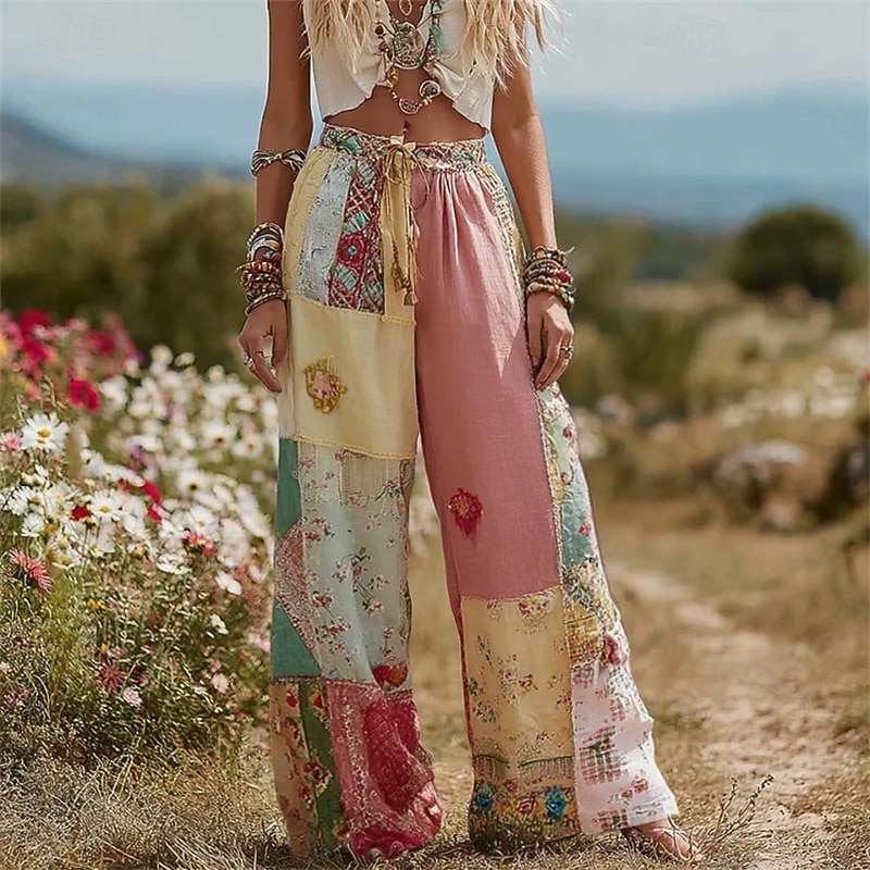 Per donna Gamba larga Pantaloni Pantaloni Palazzo Moda Boho Lunghezza intera Vita Alta Blocco di colori Fiore Coulisse Elastico in vita Stampato Traspirabilità Confortevole Streetwear Abbigliamento del 2025 a $20.99 –P1