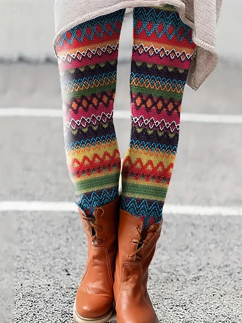 Women's Pants Trousers Leggings Streetwear Casual Full Length High Waist Striped Elastic Waist Print Breathability Comfortable Stretchy Vacation Street Daily Wear Black Grey Black 2# Yellow Pink 2025 - $18.99 –P4