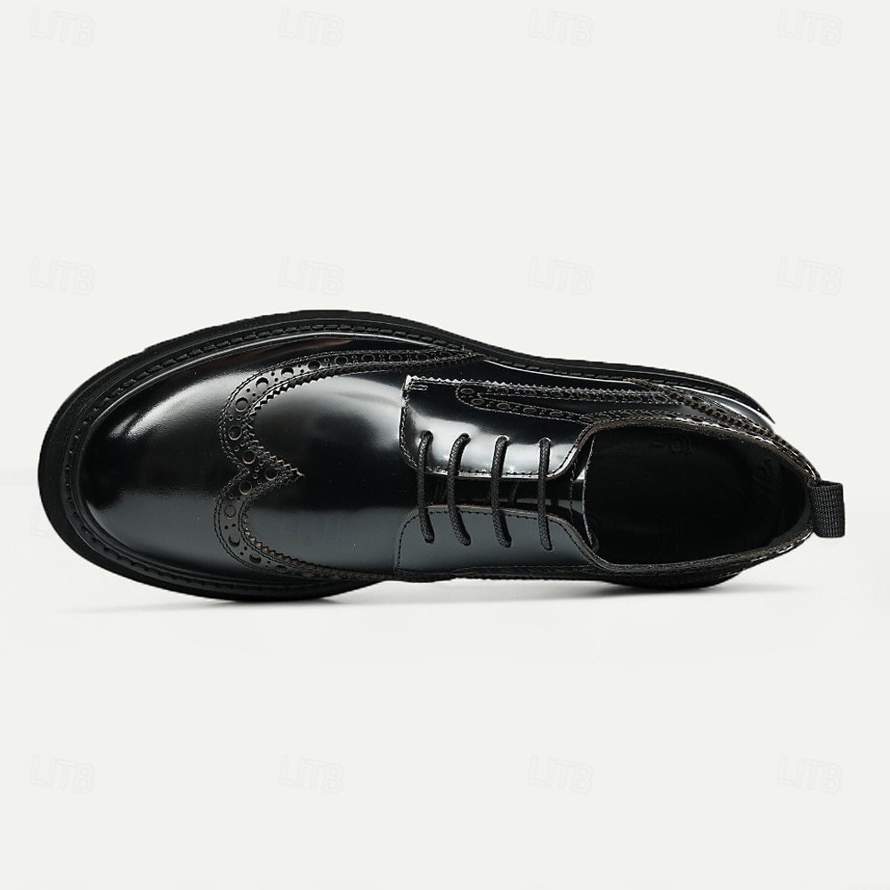 Herresko i ekte skinn med vingetupp og brogues, klassisk brunt formelt fottøy for kontor, banketter og bryllup 2026 - $119.99 –P17