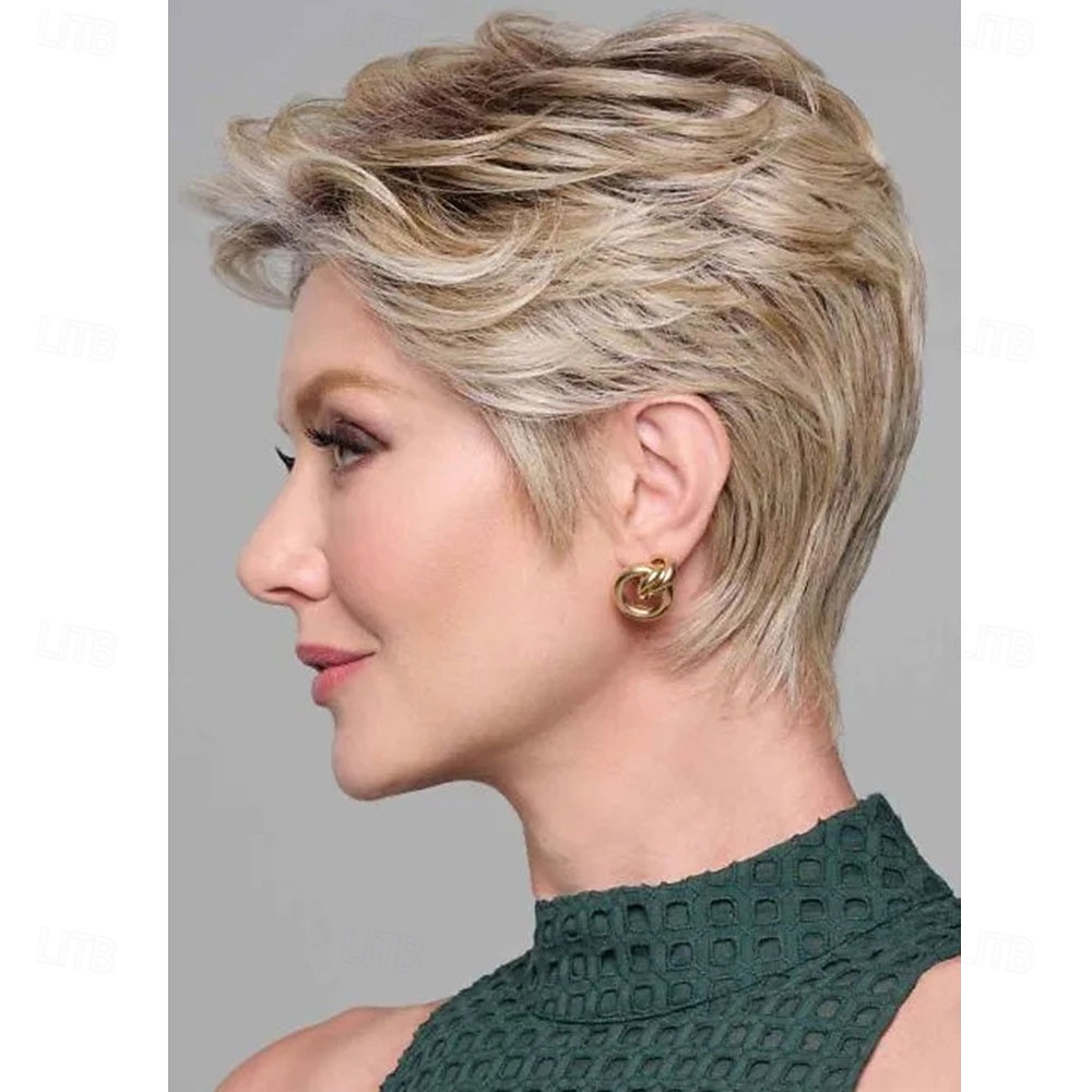 krótka, kręcona, platynowoblond peruka pixie dla kobiet – warstwowe włosy syntetyczne, odporne na ciepło, do codziennego noszenia, cosplay &imprezy 2025 - $23.99 –P3