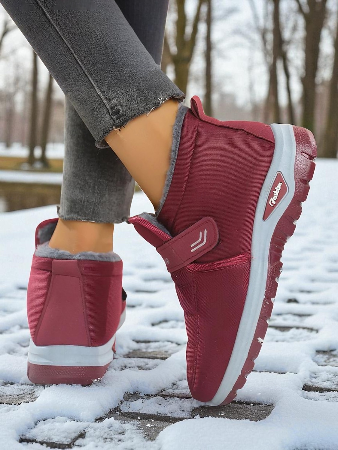scarpe da ginnastica invernali da donna in caldo pile foderato color bordeaux – racchette da neve impermeabili e antiscivolo per passeggiate all'aperto e clima freddo del 2025 a $24.99 –P7
