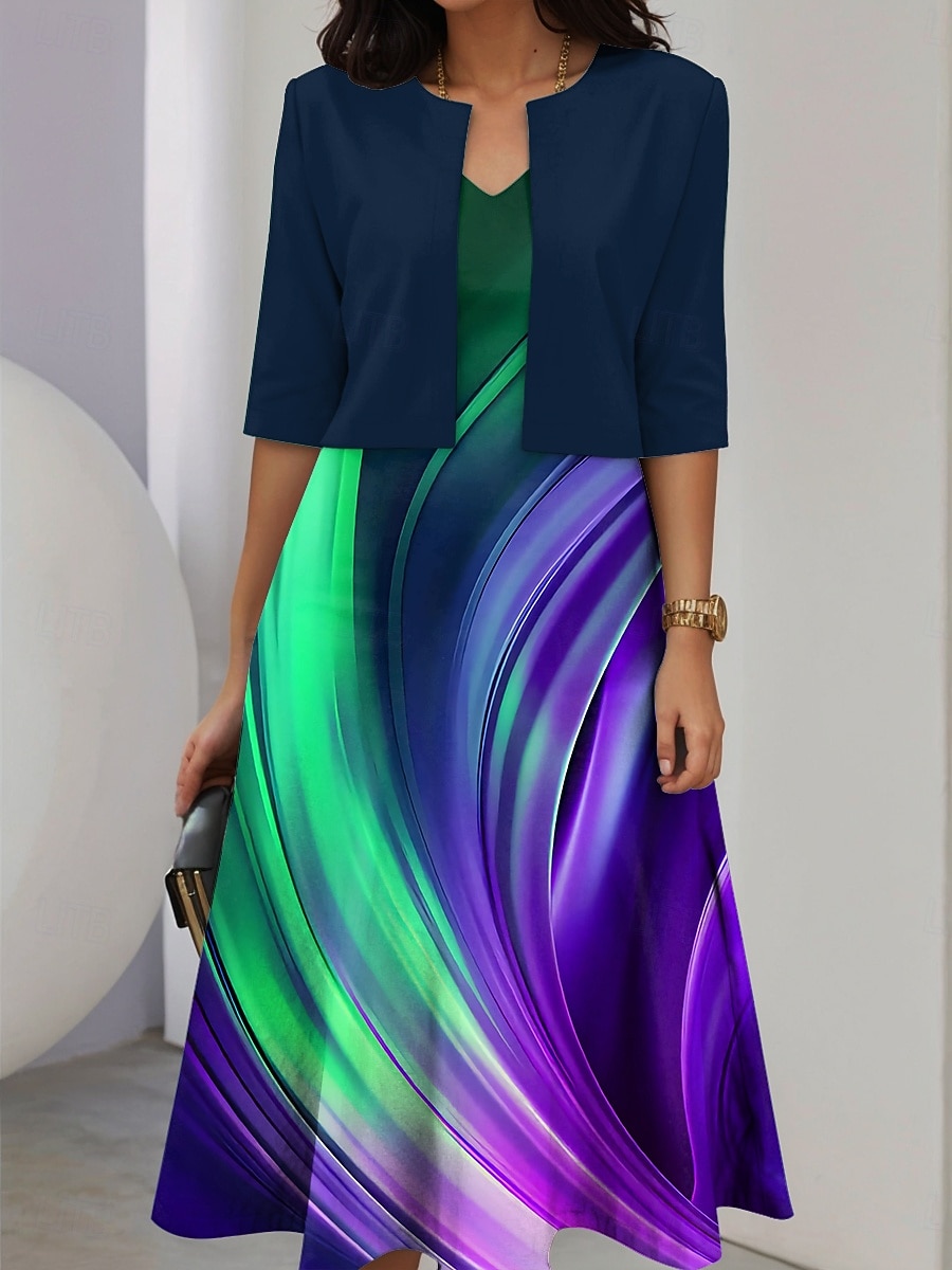 Damen Kleid-Set A Linie Kleid Sommerkleid Lässig Halbformelle Kleider Ombre Grafik Druck Midikleid Halbarm V Ausschnitt Urlaub Date Hellgelb Himmelblau Purpur Sommer Frühling Normale Passform 2025 - $36.99 –P4