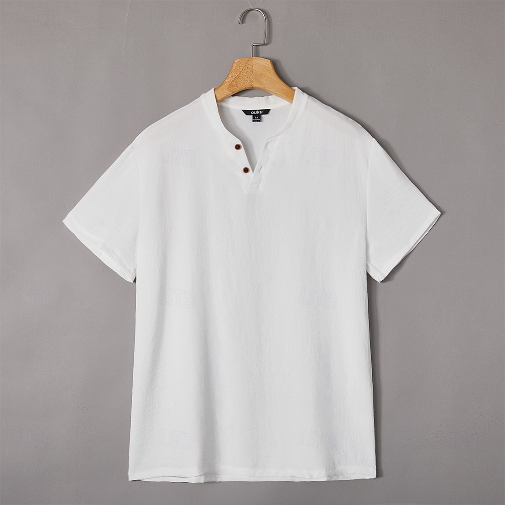 Férfi Henley ing Tee Top Sima V-alakú Utca Vakáció Rövid ujjú Ruházat Divat Dizájn Alap 2025 - $17.99 –P12