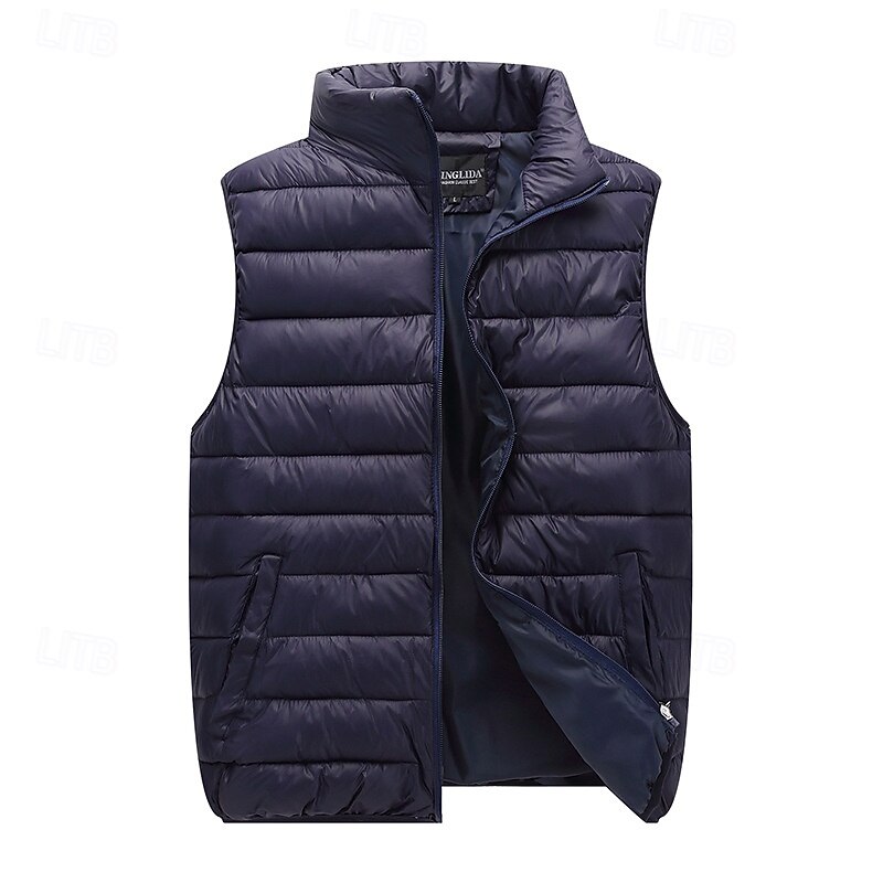 Pánské Puffer Vesta Kamizelka Vesta Dovolená Denní Rande Módní Na běžné nošení Podzim zima Kapsy Polyester Zahřívací Pohodlné Pevná barva Zip Stojáček Běžný Černá Rubínově červená Oranžová Tmavomodrá 2025 - $28.99 –P2