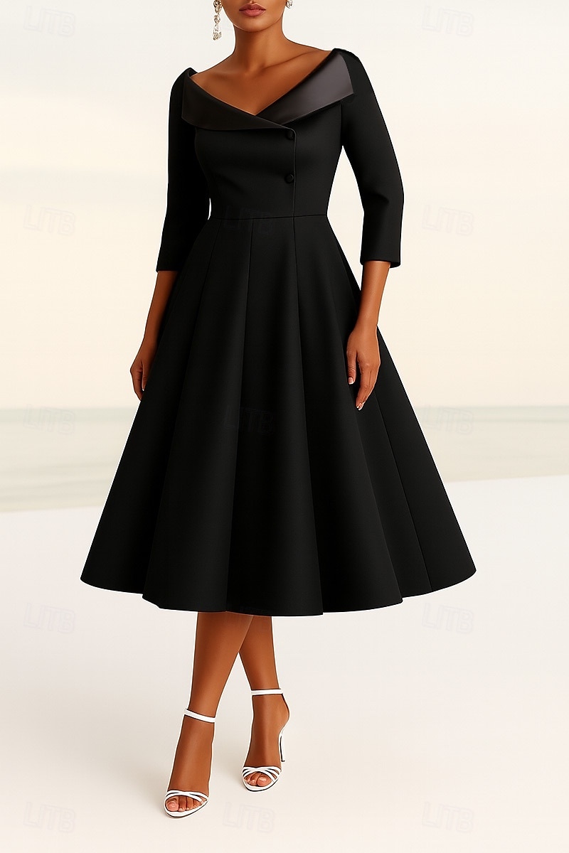 Black Tuxedo Dress A-Line Mother of the Bride Dress Portrait Collar Stretch Crepe Elegant Simple Minimalist Satin Lapel Stretch Fabric 3/4 Length Sleeve with Solid Color 2025 2025 - $140.99 –P1