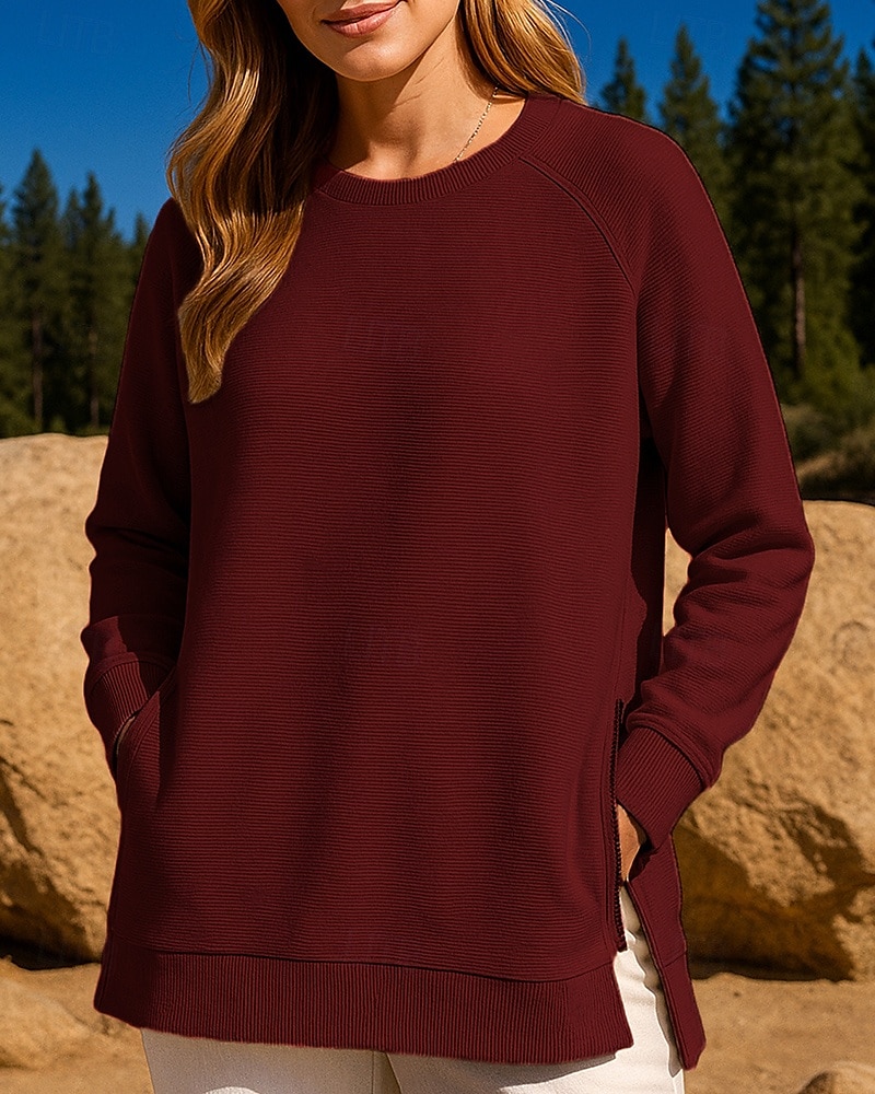 Dam Tröja med pullover Casual Toppar Dragkedja Långärmad Överdelar Fritids- Höst Solid färg Andningsfunktion Träna Utomhus Träning Sportkläder Sportkläder Svart Vit Vinröd 2025 - $21.99 –P9