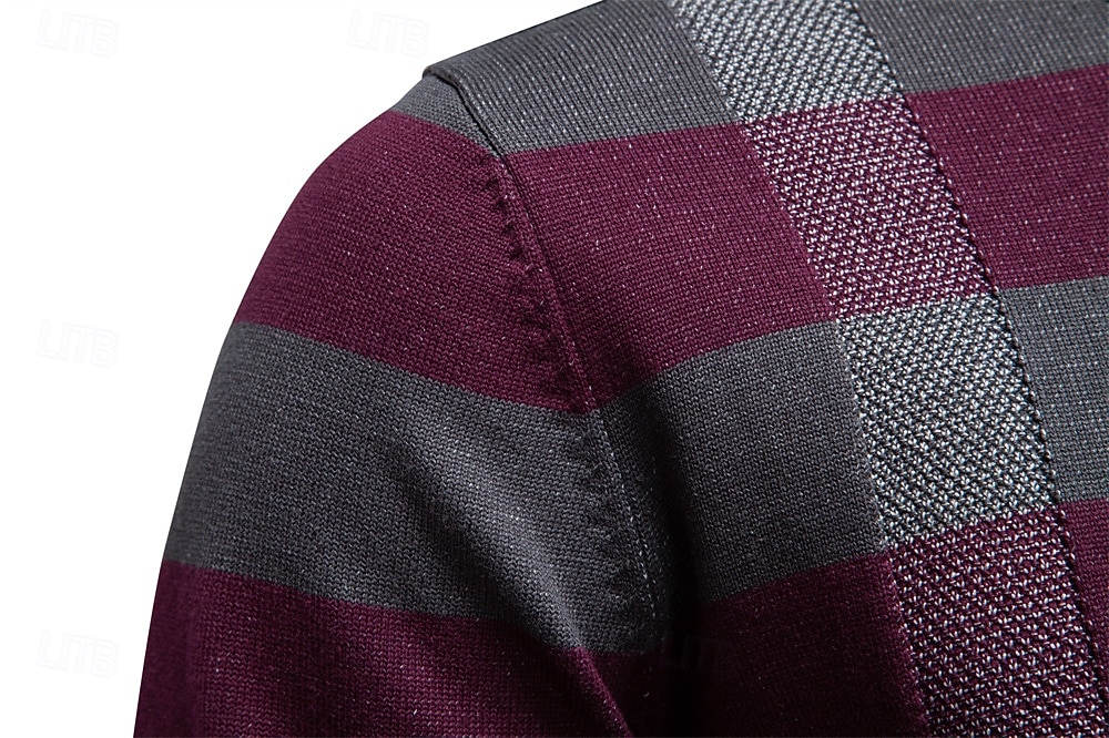 Men's Pullover Knit Regular Tops Check Pattern Crew Neck Cool Pullover School Vacation Clothing Apparel Spring Fall Dark Navy Purple S M L 2026 - $53.99 –P4