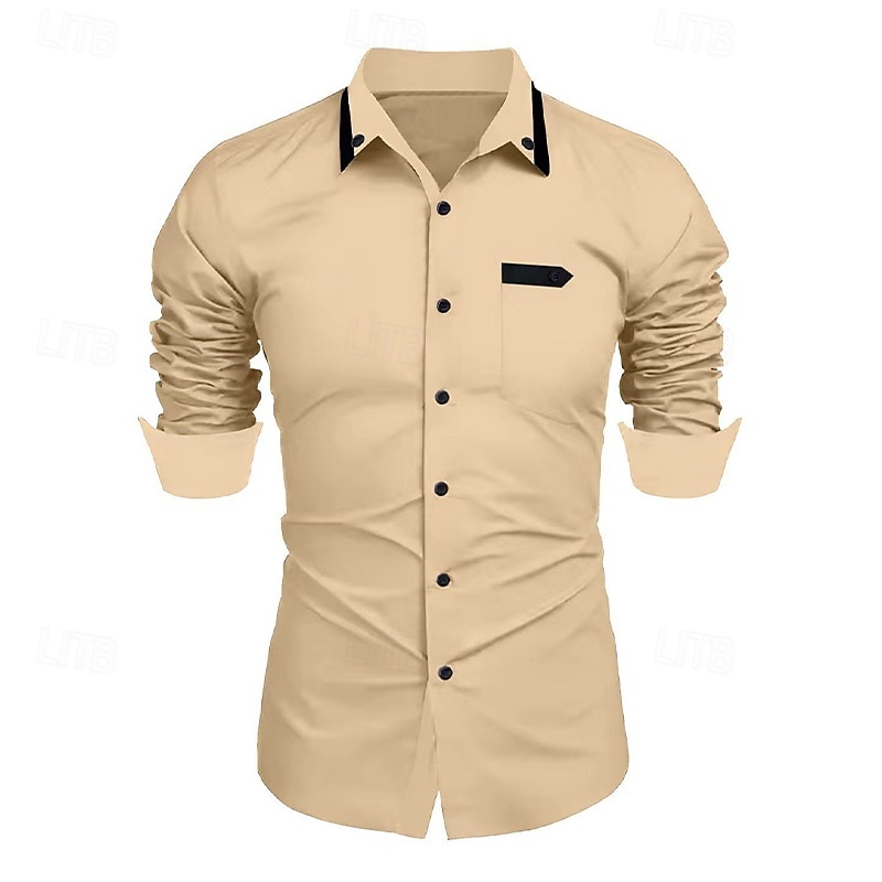 Herren Hemd Kleidhemd Einfach Formell Hochzeit Schwarz Weiß Wein Marineblau Langarm Umlegekragen Sommer Frühling Bekleidung 2025 - $23.99 –P10