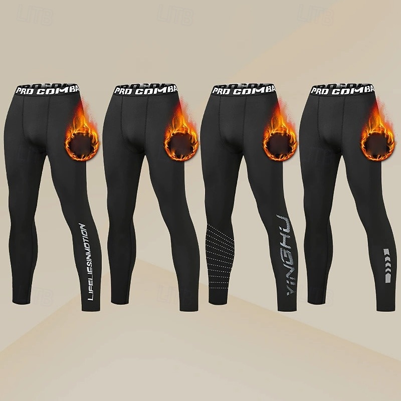 Herr Kompressionsbyxor Baslager Fleecefodrade Leggings Hög midja Underdelar Gym Fritids- Träningspass Höst vinter Varm Basket Löpning Yoga Normal Sportkläder Sportkläder Solid färg Ren svart Svart 2026 - $13.99 –P1