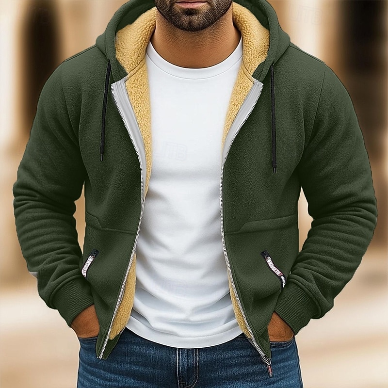 Hombre Sudadera Sudadera con capucha y cremallera completa Sudadera con capucha de lana Sudadera con capucha forrada de polar Rojo tinto Negro Blanco Verde Ejército Azul Marino Con Capucha Plano 2025 - $37.99 –P7