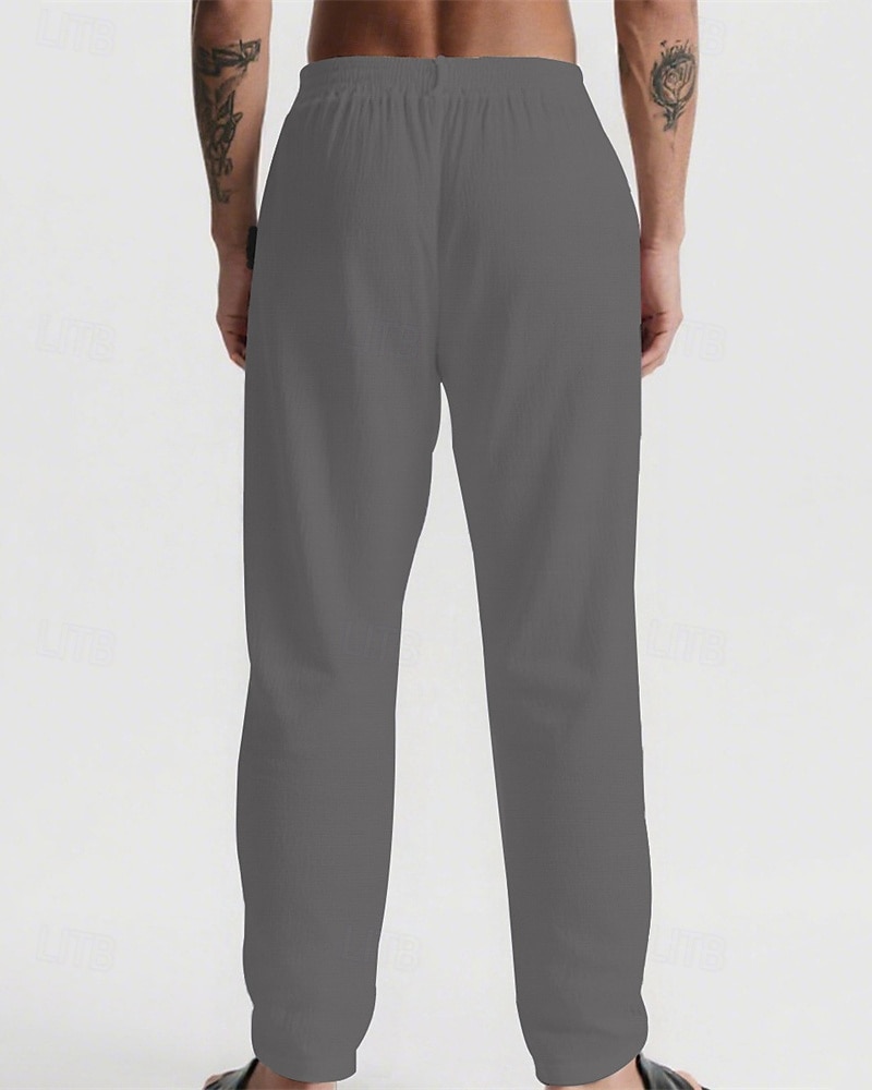 Herr Linne Byxor Långbyxor Sommarbyxor Strandbyxor Snörning Ficka Elastisk midja Slät Komfort Andningsfunktion Semester Dagligen Helgdag Hawaiisk Boho 다크 카키 Svart 2025 - $17.99 –P20
