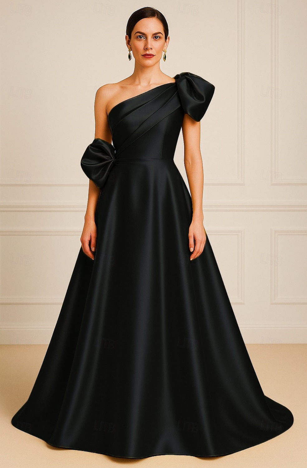 Vestido de Gala A-Line Vestido Elegante Formal Casamento Comprimento do Chão Sem Mangas Um Ombro Cetim com Bolsos e Pregas Flor de Ombro de 2025 por $142.99 –P3