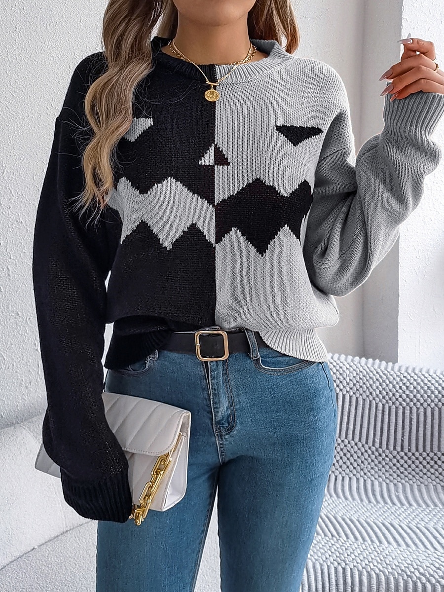 Maglione da donna Halloween con zucca casual morbido grafica colletto a coste maniche lunghe top regolari lavorato a maglia arancione khaki autunno inverno pre-autunno del 2025 a $31.99 –P17