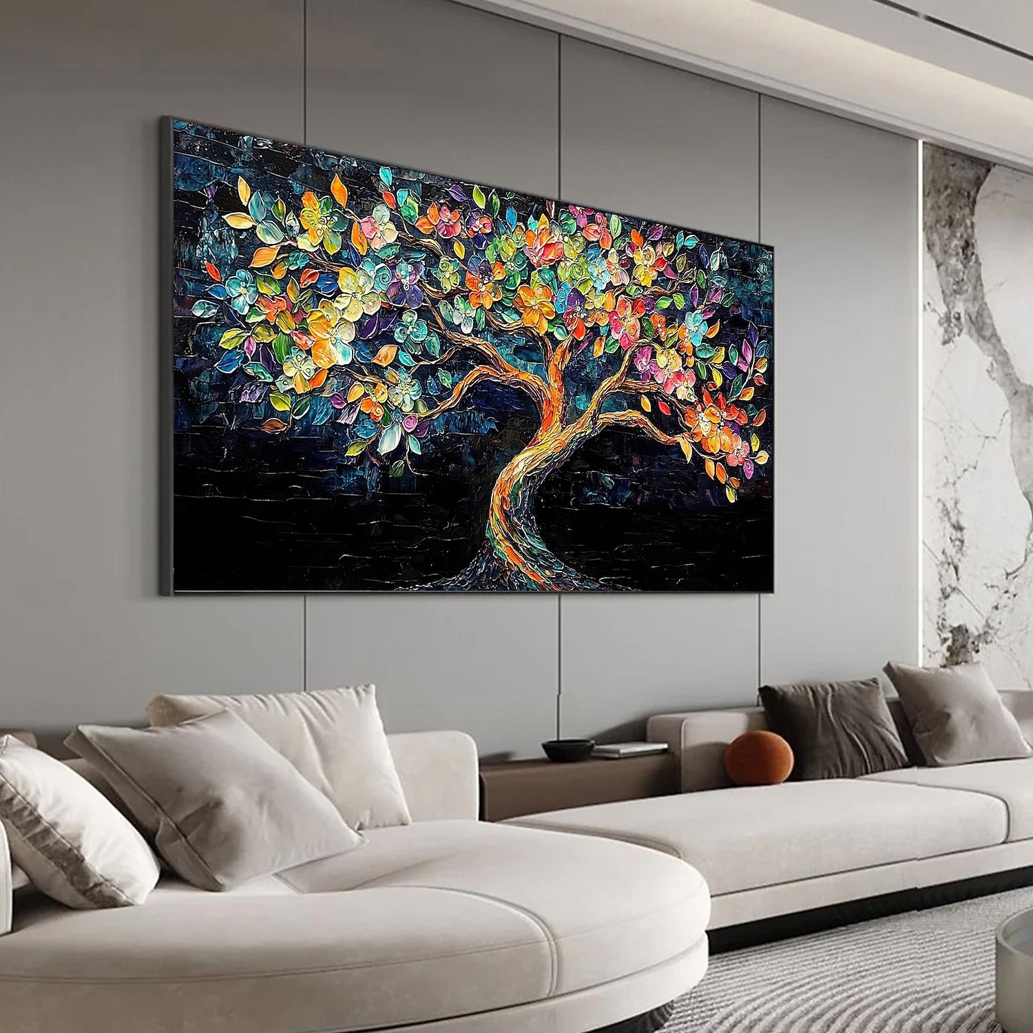 2025年 手作りのオリジナルのカラフルな咲く木の油絵、キャンバスの壁、抽象的な生命の木の絵画、家の装飾用、枠張り付き/内枠なしの絵画  コレクション – $100.99 –P8