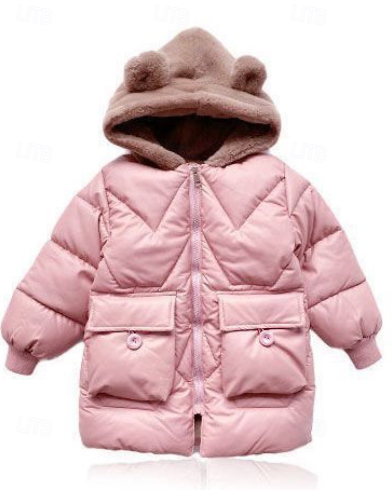 Barn Flickor Ner Ensfärgat Mode Dragkedja Ficka Skola Täcka Ytterkläder 4-12 år Vinter Gul Rodnande Rosa Rubinrött 2025 - $34.99 –P4