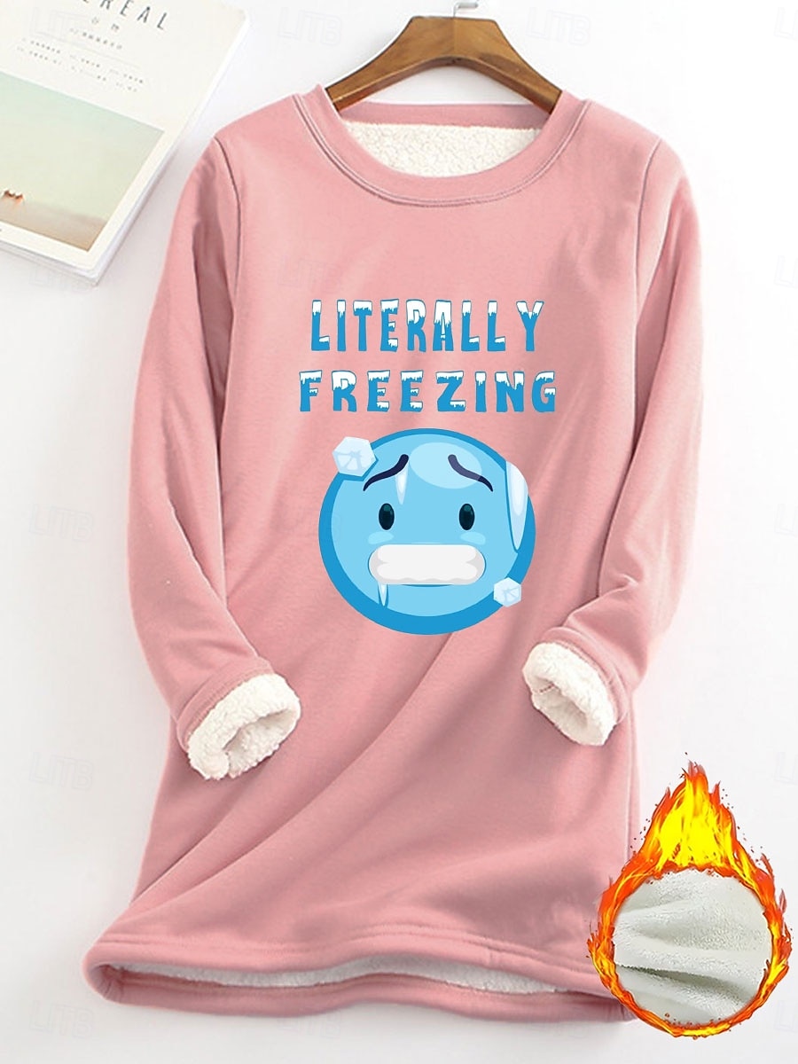 Felpa da donna felpa foderata in pile pigiama caldo grafica con lettere calda casual morbida maniche lunghe collo rotondo top regolari street casual nera gialla rosa rosa scuro blu primavera autunno del 2025 a $22.99 –P7