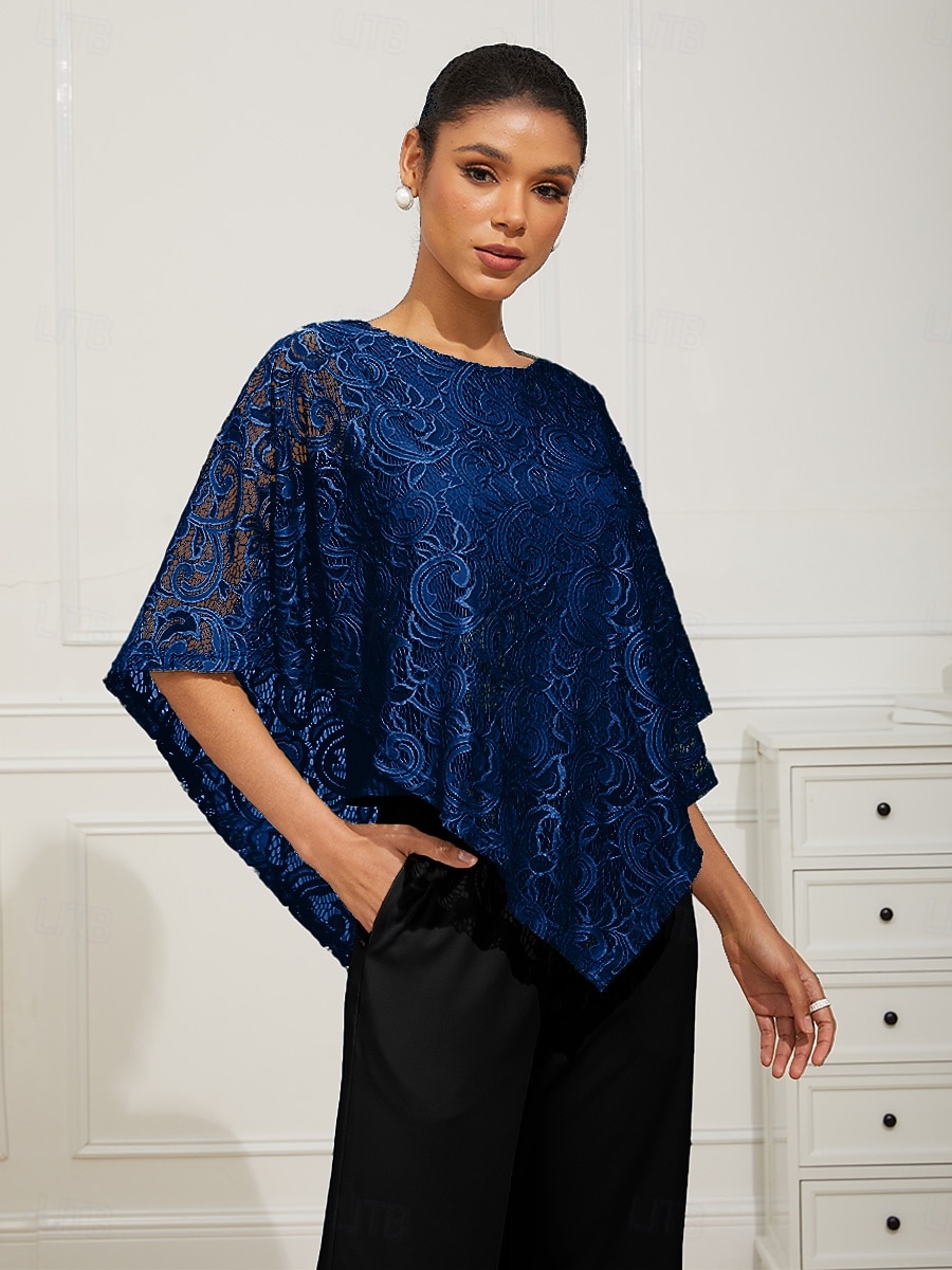 Damen Bluse Elegante Oberteile Spitze Patchwork Geschichtet Elegant Halbarm Rundhalsausschnitt Normale Oberteile Täglich Hochzeitsgast Königsblau Sommer Frühling Herbst 2026 - $13.99 –P2
