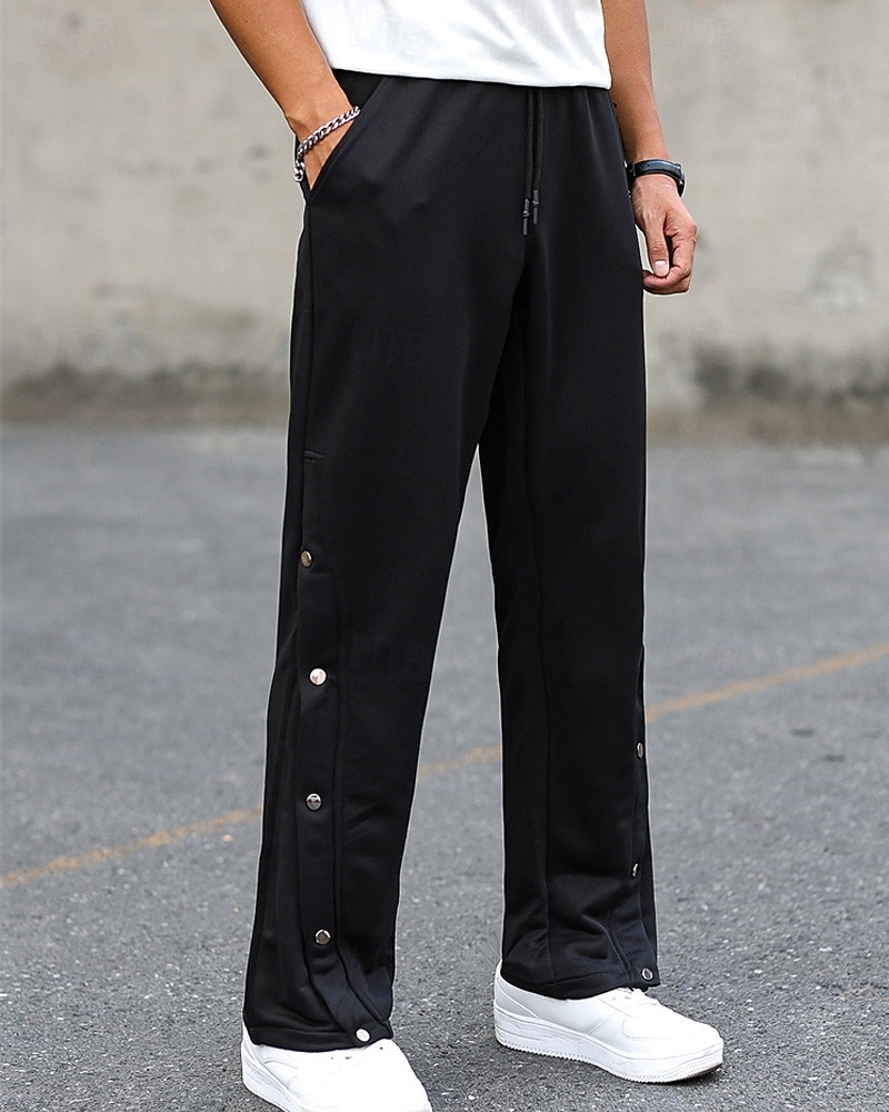 Men's Sweatpants Tear Away Pants Flared Pants Trousers Drawstring Pocket Elastic Waist Plain Comfort Sports Outdoor Daily Fashion Casual Black Micro-elastic 2025 - $21.99 –P1