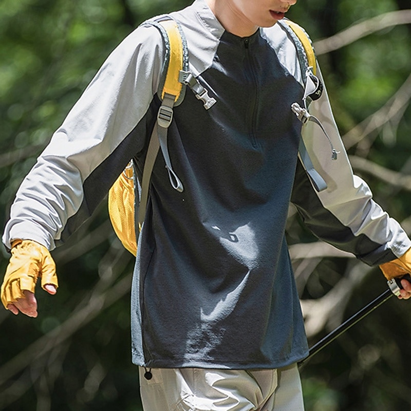 Муж. Рубашка для туризма и прогулок Рубашка с застежкой-молнией на четверть Футболка с защитой от ультрафиолета Длинный рукав Верхняя часть На открытом воздухе УФ-защита от солнца Быстровысыхающий 2026 - $31.99 –P11