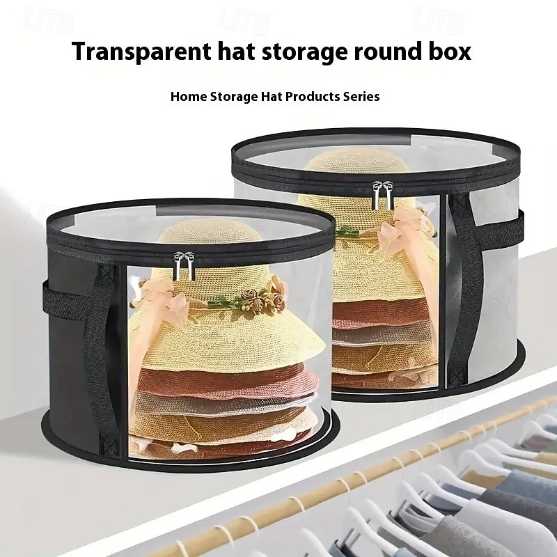 2-pack hattaskar för kvinnor – stora genomskinliga hattaskar för solhattar med bred brätte, cowboyhattar &resa – vikbar hattväska med handtag 2026 - $17.49 –P1