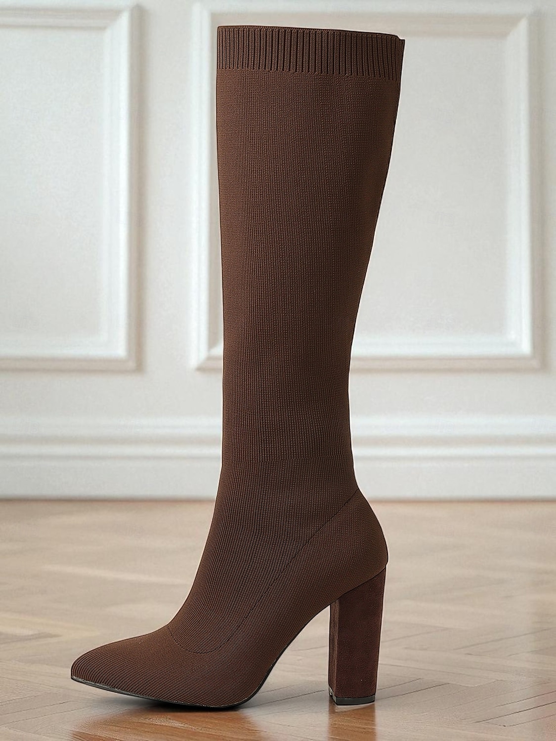 Botas altas hasta la rodilla rojas para mujer: botas largas de punto elástico, punta puntiaguda y tacón grueso para atuendos de otoño-invierno, fiestas y looks urbanos de moda. 2025 - $64.99 –P3