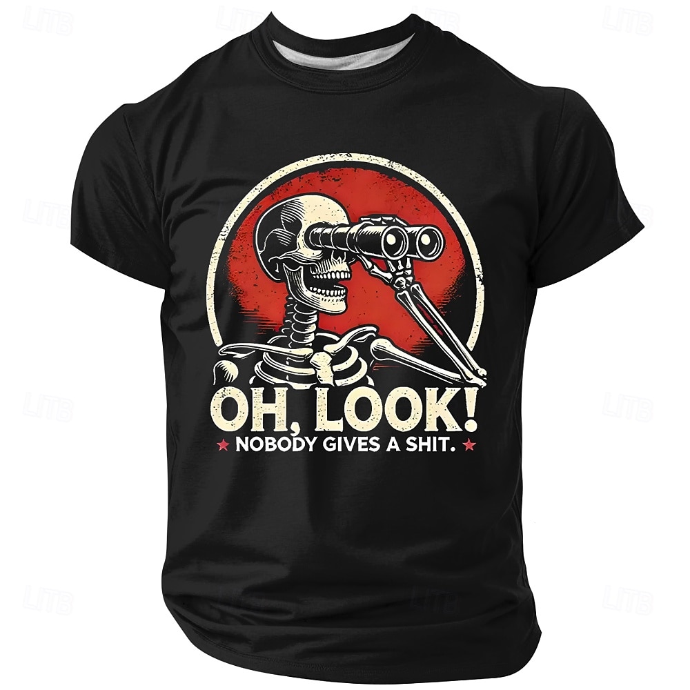 2025年 メンズ グラフィック Tシャツ、皮肉な「おお、見て！誰も気にしていない」スケルトンプリント - おもしろいショートスリーブアティチュード Tシャツ  コレクション – $17.99 –P4