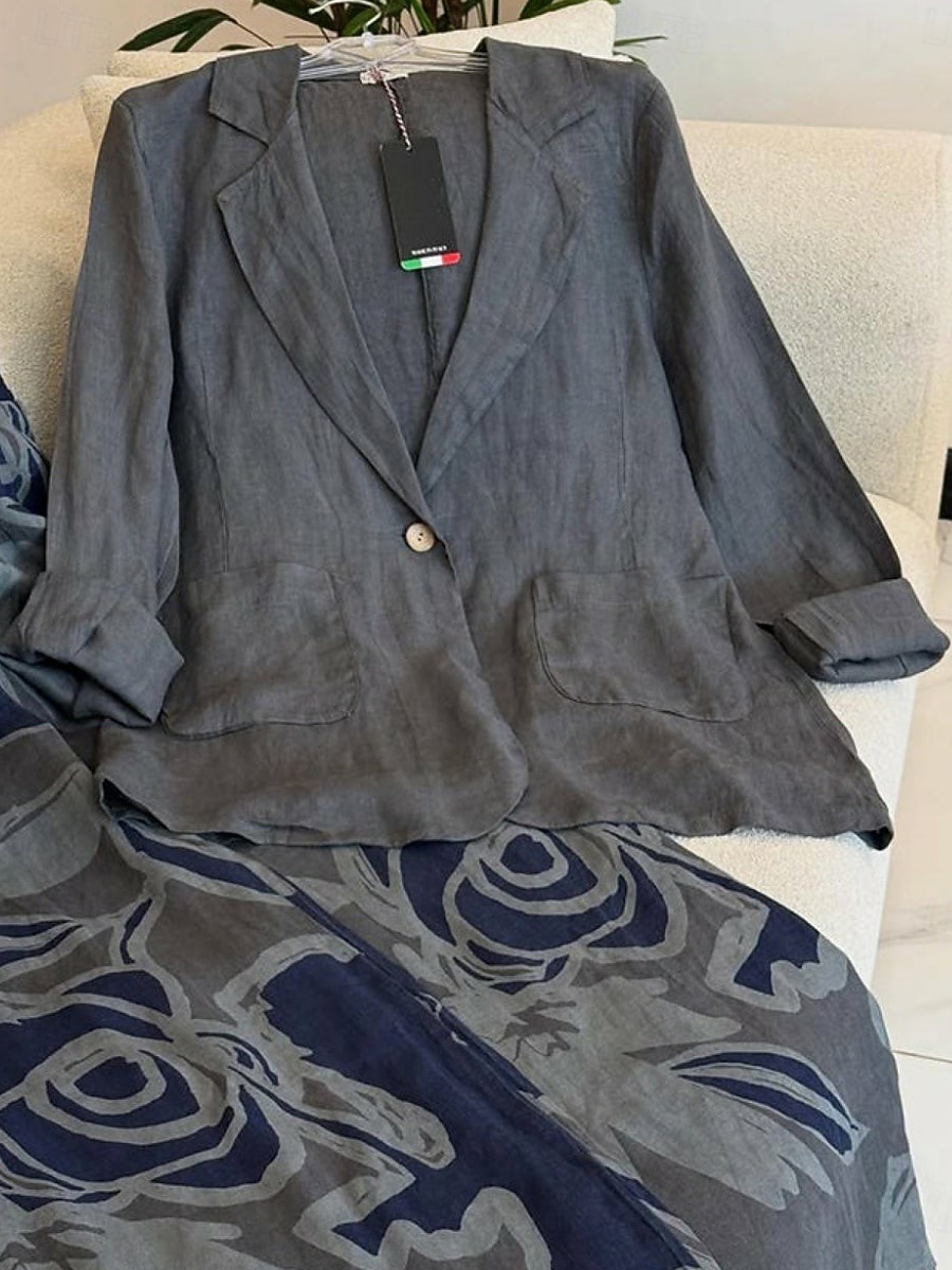 Femmes Blazer Confortable Respirant Avec Poches Boutons Mode Style OL Uni Extérieur Occasionnel Quotidien Simple Boutonnage Régulier Revers Coupe régulière manche longue Vêtements d'extérieur Bleu de 2025 ? $23.99 –P7