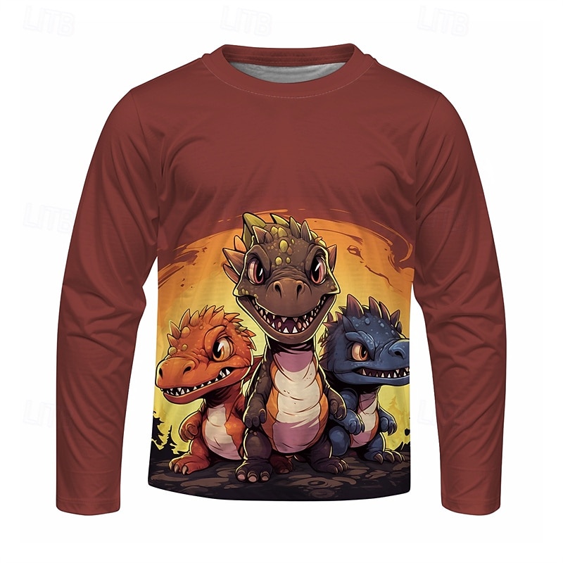 Pojkar 3D Tecknat Dinosaurie T-shirt Långärmad Vår Höst Mode Grundläggande Barn 4-12 år Rund hals Utomhus Ledigt Dagligen Normal 2025 - $13.99 –P5