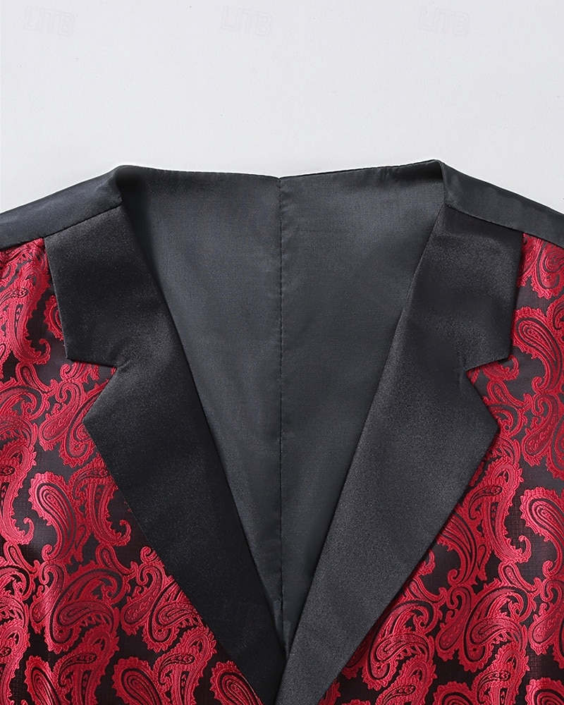 Homme Gilet Vacances Soirée Affaires Mode Occasionnel Printemps Automne Avec Poches Boutons Polyester Confortable Paisley Droit 1 bouton Revers en Pointe Coupe régulière Rouge Gilet de 2026 ? $37.99 –P5