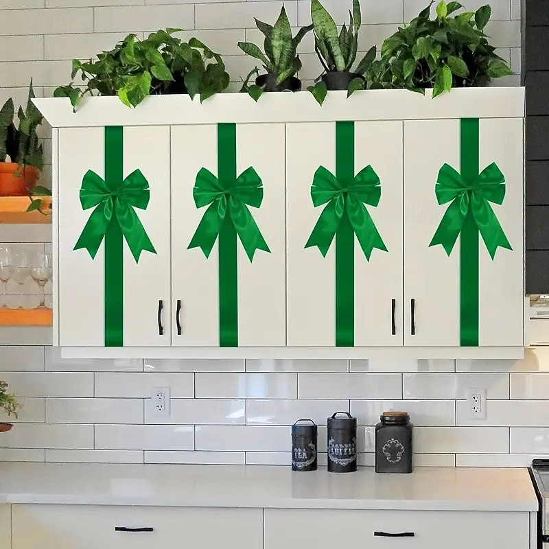 4PCS Christmas Bow and Ribbon Set – Double-Sided Tape Included, No Assembly Needed, Reusable Non-Electric Door and Cabinet Decorations for Christmas and Halloween 2025 - $24.99 –P2