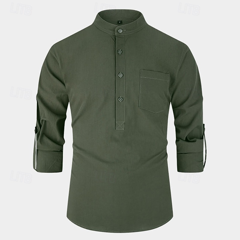 Per uomo Camicia Camicia con colletto alla coreana Camicia popover Camicia casual Nero Bianco Giallo Rosso Blu marino Manica Lunga Semplice Henley Quotidiano Uscire Tasca Frontale Abbigliamento del 2025 a $23.99 –P3