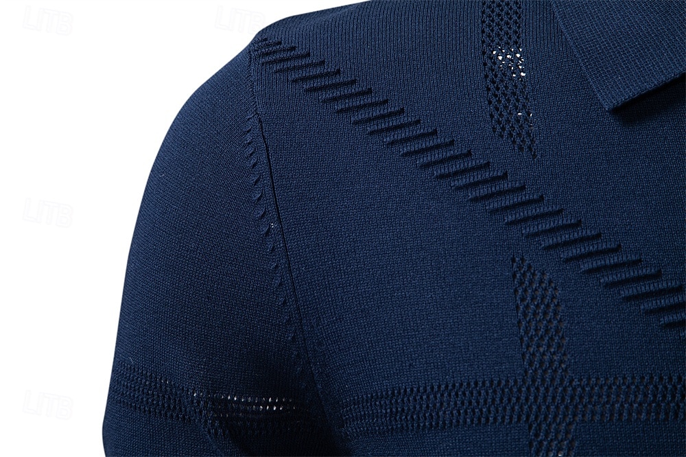Herre Pullover genser Strikke Vanlige topper Jacquard Knapper Helfarge Polokrage Elegant Årgang Skole Hjem Klær Vår Høst Mørk Marineblå Kakifarget S M L 2026 - $35.99 –P13