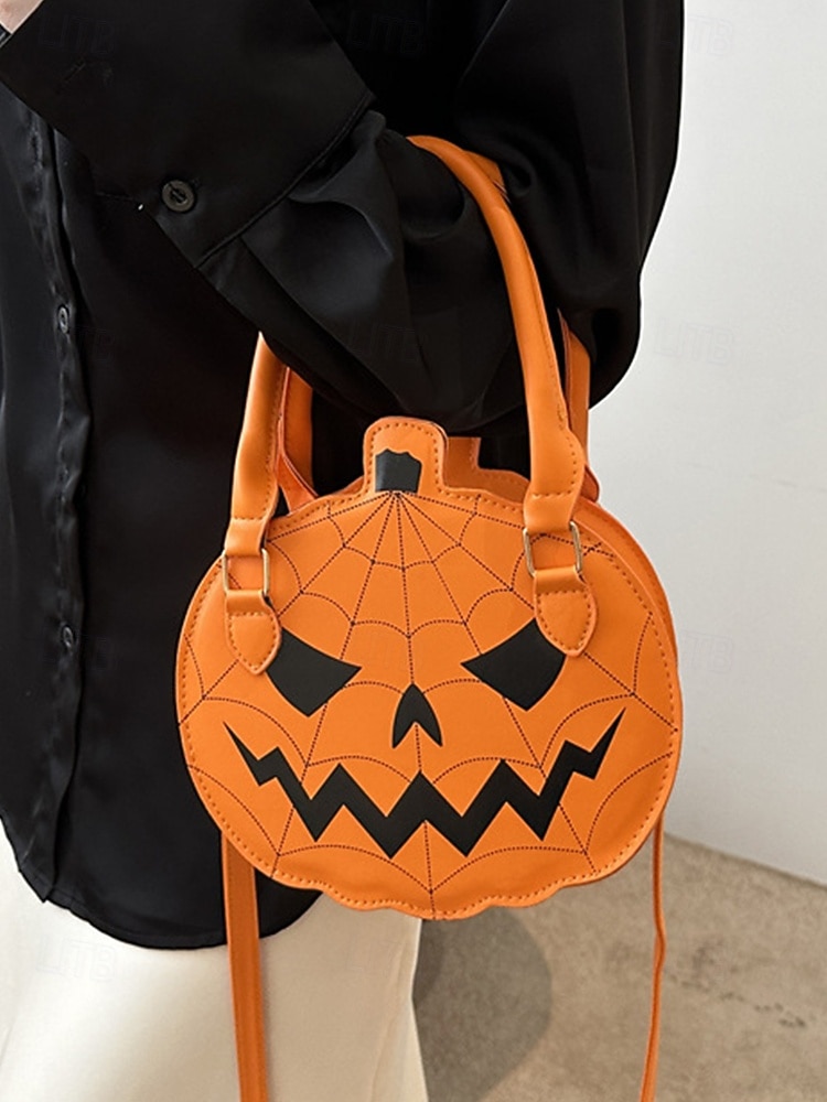 Halloween-pumpahandväska för kvinnor – söt axelväska med pumpamotiv och spindelnätsdesign, väska i konstläder för fest, cosplay och högtidskläder 2025 - $18.99 –P3
