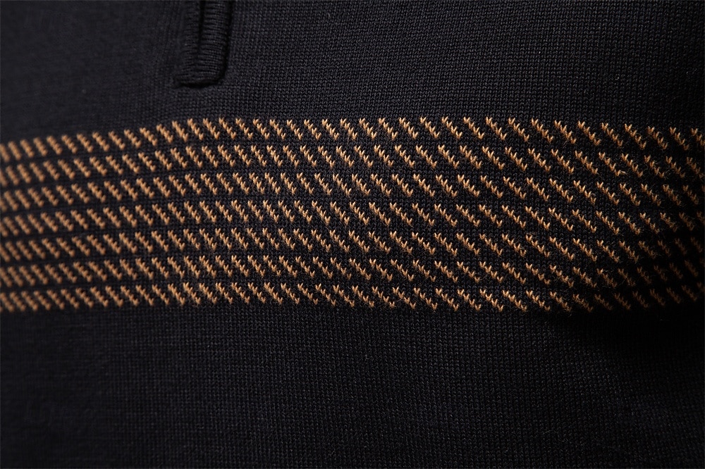 Homens Pulôver Tricotar Tops regulares Half Zip Listas Tecido Colarinho Clerical Legal Pulôver Escola Férias Roupa Primavera Outono Preto Azul Marinho Escuro S M L de 2026 por $53.99 –P4