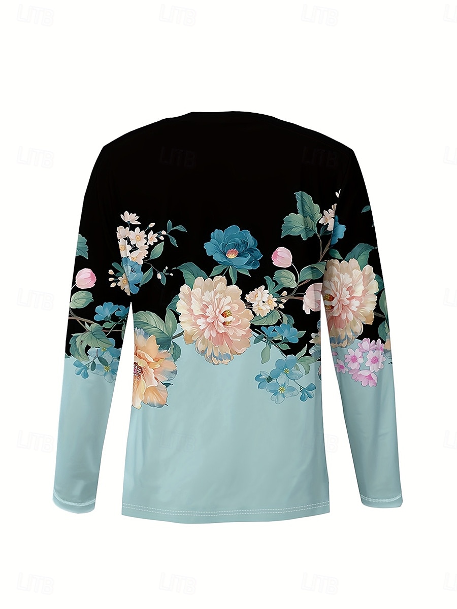Pentru femei Tricou Floral Grafic Plante Epocă Stilat Clasic Manșon Lung Stil Nautic Rotund Topuri obișnuite Zilnic Imprimeu Albastru Deschis Primăvară Toamnă Iarnă 2025 - $22.99 –P3