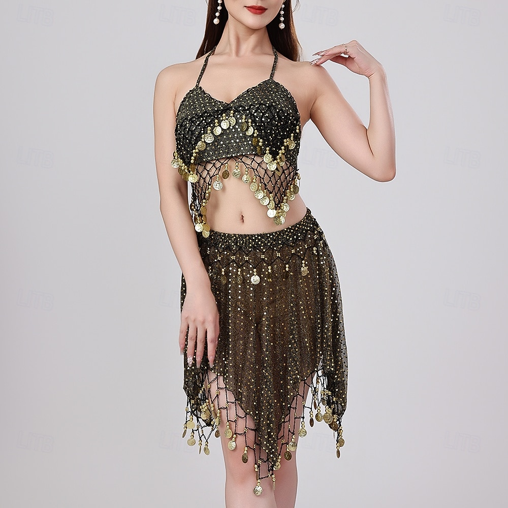 Danse du Ventre Jupes Jeton en cuivre Couleur unie Épissage Femmes Performance Entraînement Sans manches Haut Polyester de 2025 ? $37.99 –P2