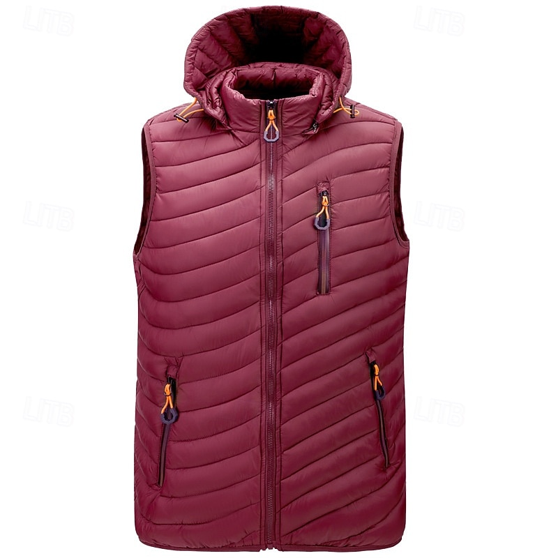 Pánské Puffer Vesta Kamizelka Vesta Dovolená Denní Rande Módní Na běžné nošení Zima Kapsy Polyester Zahřívací Pohodlné Pevná barva Zip Kapuce Běžný Černá Fialová Vodní modrá Armádní zelená Vesta 2025 - $44.99 –P11