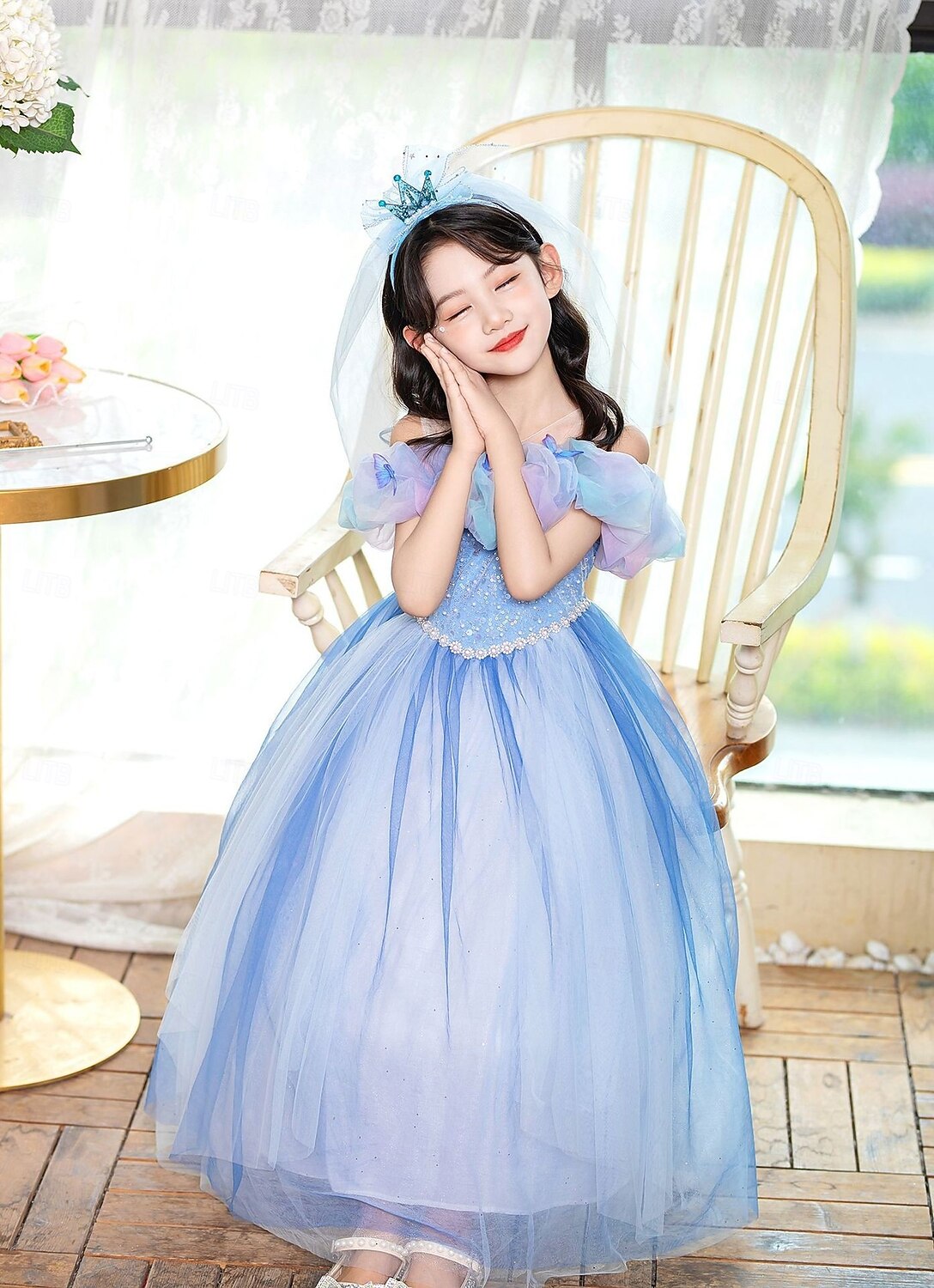 Robe pour fille, couleur unie, manches courtes, tenue de soirée, de spectacle, d'Halloween, de cosplay, décontractée, mignonne, en polyester, été, 4 à 12 ans, multicolore, bleu de 2025 ? $44.99 –P9