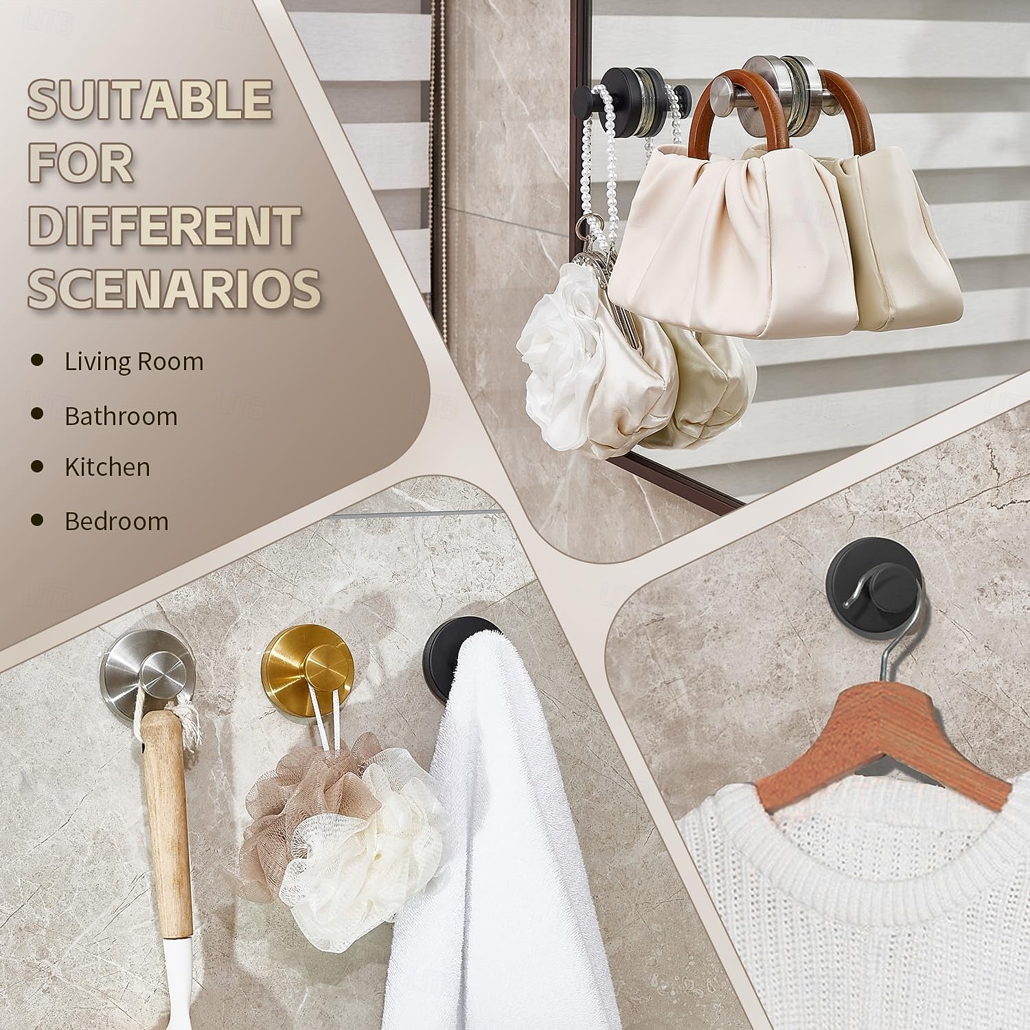 Pachet de 4 cârlige cu ventuză pentru duș, coroane, prosoape, halate, lufă, cârlige de baie detașabile, fără găurire, pentru montare pe pereții băii, bucătărie, sticlă, oglinzi, faianță, suprafețe 2025 - $16.49 –P7