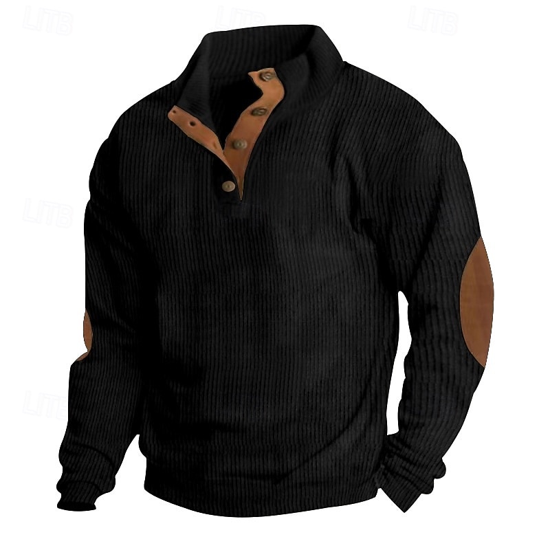 Per uomo Maglia Velluto a coste Felpa con cappuccio Maglione Felpa con cappuccio abbottonata Aalbicocca Blu denim Nero Bianco Verde militare Colletto Mao Semplice Patchwork Sport & Outdoor Casuale del 2025 a $23.99 –P6