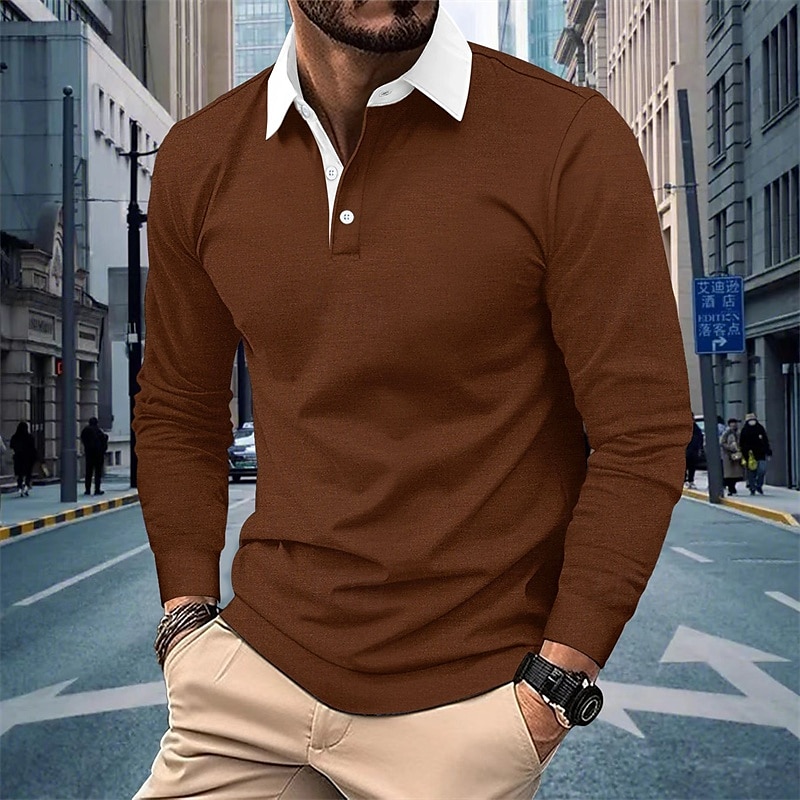 Men's Golf Shirt Golf Polos Shirts Work Casual Lapel Short Sleeve Basic Modern Color Block Patchwork Buttons Spring Fall Regular Fit Black Navy Blue Coffee Gray Golf Shirt 2025 - $20.99 –P2