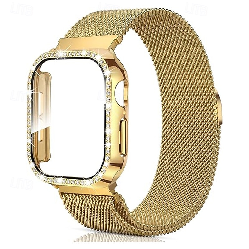 Milánói hurok Kompatibilis valamivel Apple Watch óraszíj 38mm 40mm 41mm 42mm 44mm 45mm 49mm Case-szal Csillogás Bling Diamond Rozsdamentes acél Csere óraszíj mert iwatch Ultra 2 Series 9 8 7 SE 6 5 4 2025 - $11.99 –P6