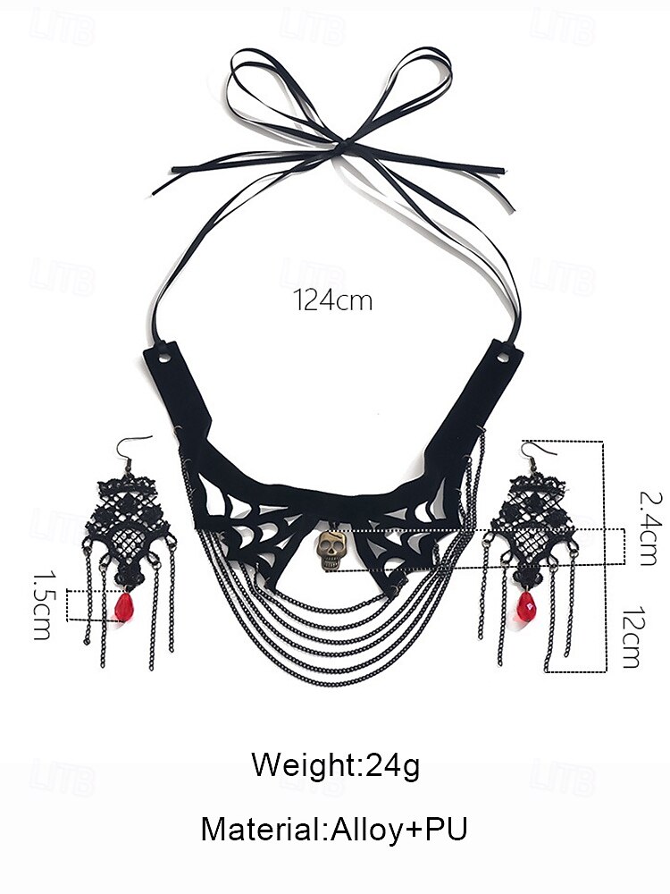 2025年 女性用ハロウィン スパイダー＆スカルネックレス＆イヤリングセット - 赤い宝石が付いた黒いレースのウェブデザイン。ハロウィンパーティーやコスチュームに最適です。  コレクション – $14.99 –P11