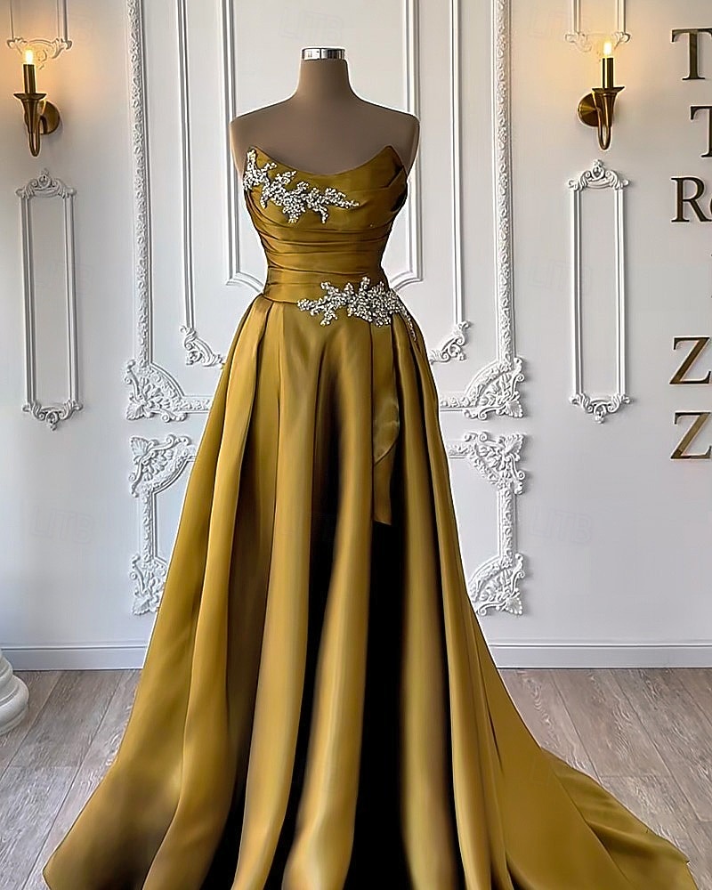 Corte A Cola de Corte Trajes de gala Vestidos de noche Corte Cenicienta Vestimenta formal Elegante Reluciente Estilo de Celebridad Sin Mangas Sin Tirantes Fiesta de jardin Boda Satén con Fruncido 2026 - $208.99 –P4