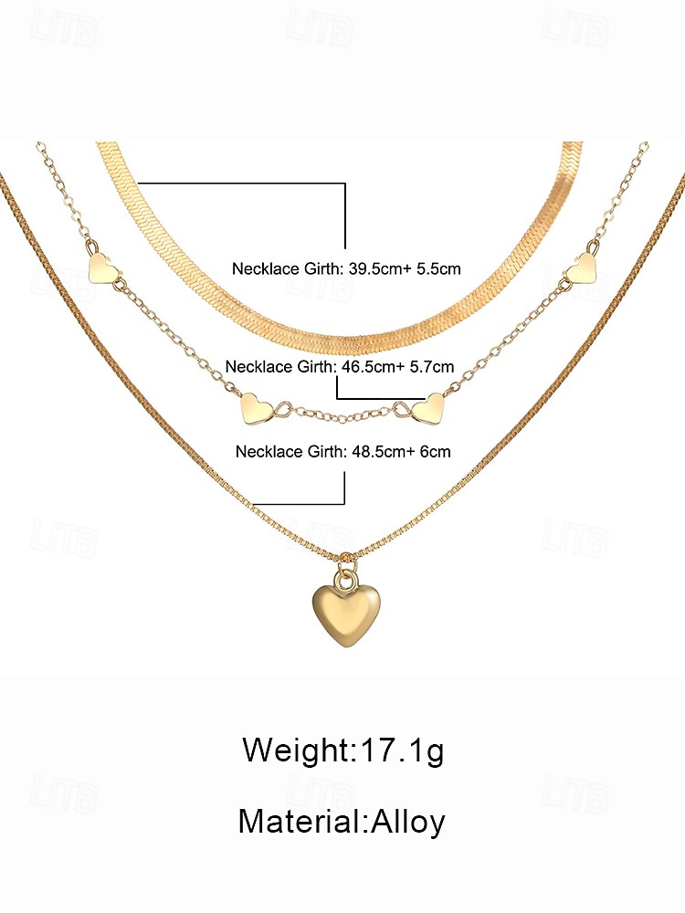 Women's 3-Layer Heart Necklace Set – Gold-Tone Alloy Herringbone Choker & Pendant Chains,, Minimalist Romantic Style for Parties, Date Night, Weddings & Everyday Gifts 2026 - $9.99 –P7