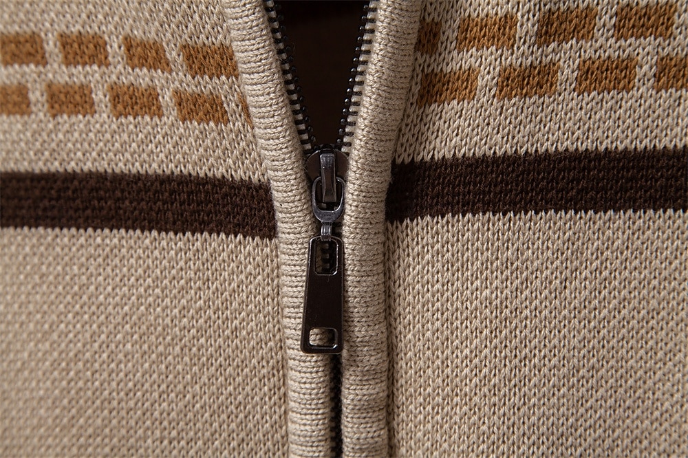 Męskie Sweter Rozpinany Sweter Fair Isle Robić na drutach Zwykłe topy Zapiąć na zamek błyskawiczny Geometryczny Golf Święta Sweter rozpinany Urlop Codzienny Odzież Wiosna Jesień Granatowy Khaki S M L 2025 - $50.99 –P20
